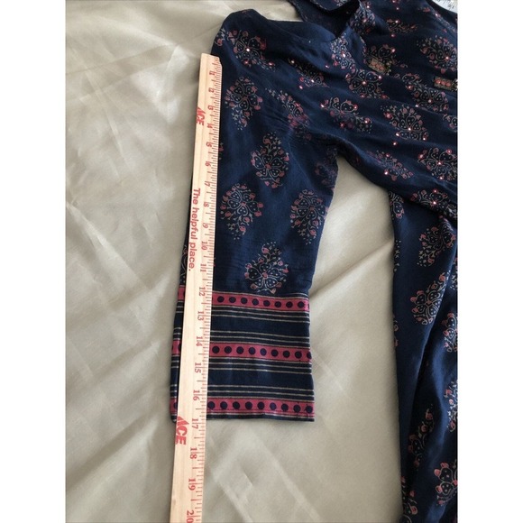 Ladies Printed Cotton Palazzo Suit Small Embellished Beads Missing Maxi Dress - Picture 11 of 13